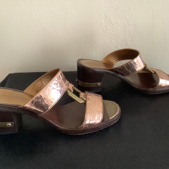 Marc By Marc Jacobs Sz 39(9) Princess Metallic Copper Leather Chunky Heal Slide - Picture 4 of 6